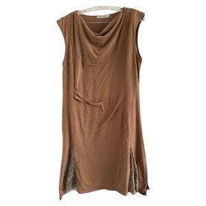 MISSLOOK Women’s PLUS Brown Sleeveless Cotton & Polyester Shirt Dress-Size 1X